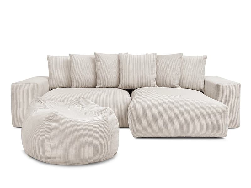 Ecksofa mit Hocker BOBOCHIC VOLTAIRE Cord-Stoff beige