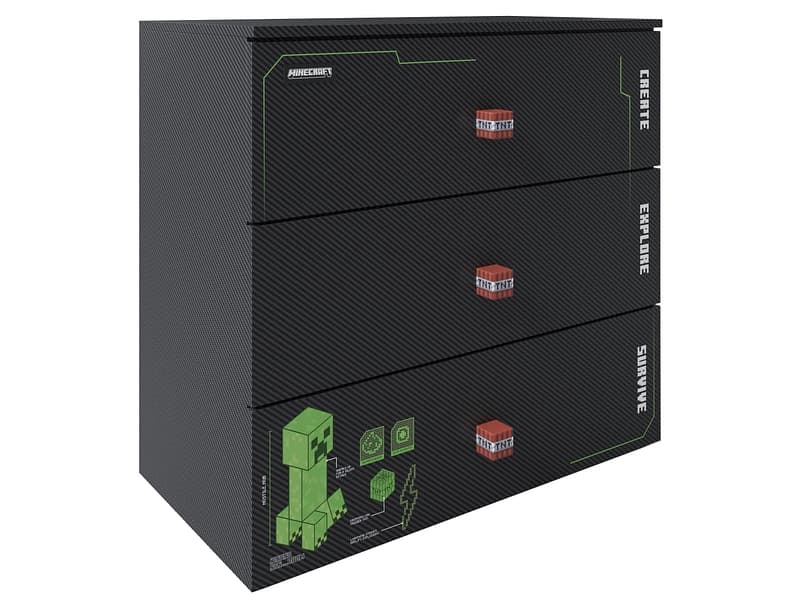 Kommode MINECRAFT MOSSLINE 3 Schubladen 80x39.5x77.1cm schwarz melamin