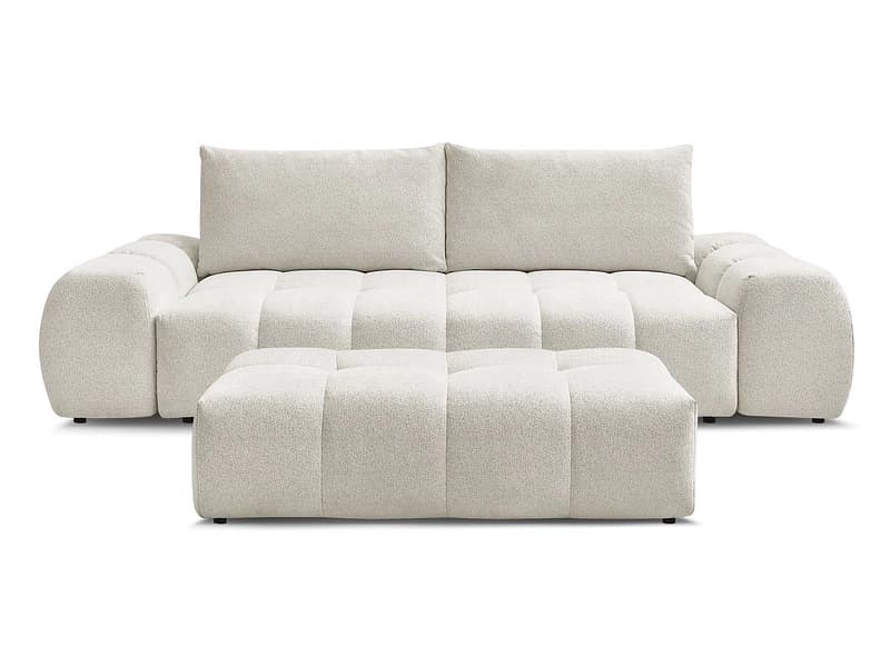 3er Sofa mit Hocker BOBOCHIC EVEREST Stoff chiniert weiss