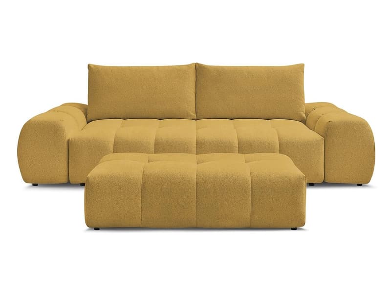 3er Sofa mit Hocker BOBOCHIC EVEREST Stoff chiniert gelb
