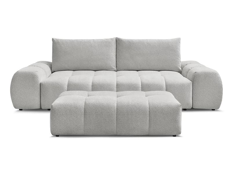3er Sofa mit Hocker BOBOCHIC EVEREST Stoff chiniert hellgrau