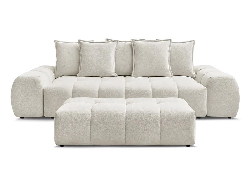 3er Sofa mit Hocker BOBOCHIC EVEREST Stoff chiniert weiss