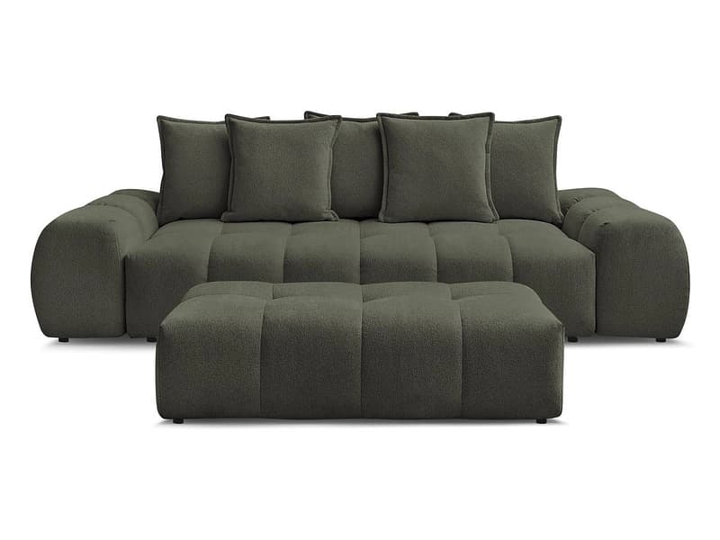 3er Sofa mit Hocker BOBOCHIC EVEREST Stoff chiniert grün