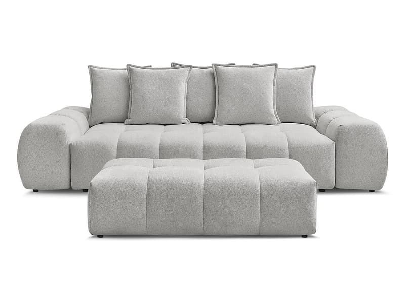 3er Sofa mit Hocker BOBOCHIC EVEREST Stoff chiniert hellgrau