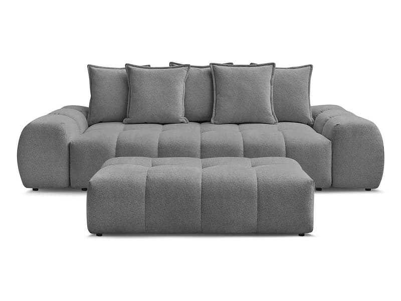 3er Sofa mit Hocker BOBOCHIC EVEREST Stoff chiniert dunkelgrau