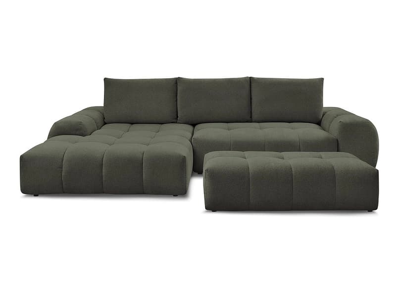 Ecksofa mit Hocker BOBOCHIC EVEREST Stoff chiniert grün