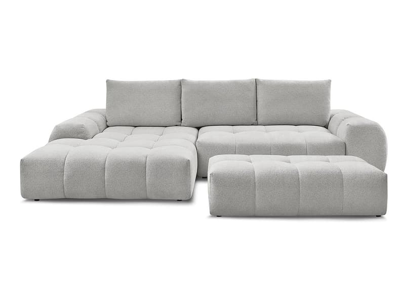 Ecksofa mit Hocker BOBOCHIC EVEREST Stoff chiniert hellgrau