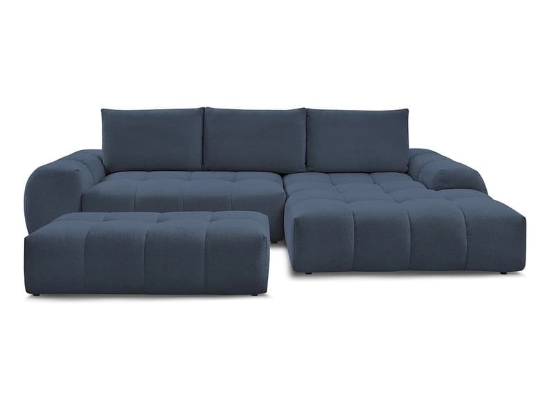 Ecksofa mit Hocker BOBOCHIC EVEREST Stoff chiniert dunkelblau