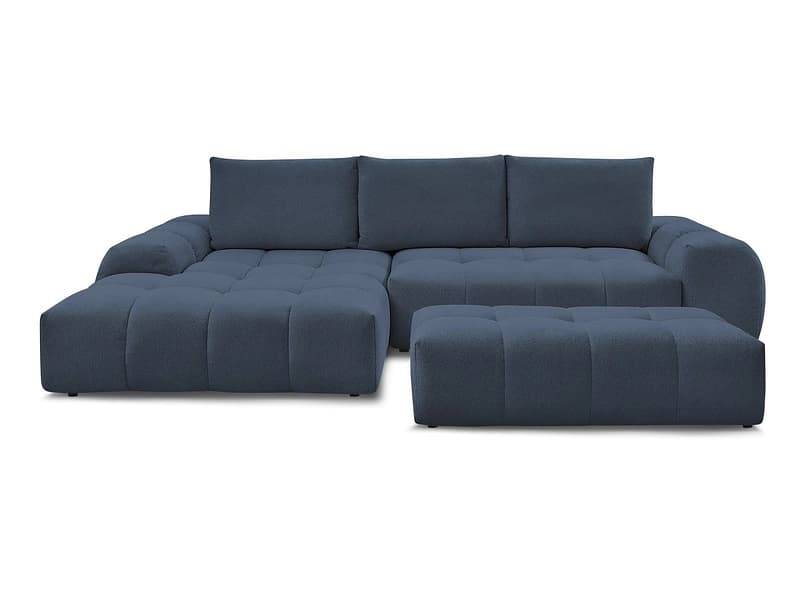 Ecksofa mit Hocker BOBOCHIC EVEREST Stoff chiniert dunkelblau