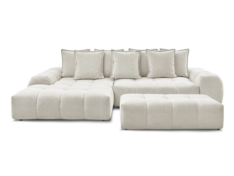 Ecksofa mit Hocker BOBOCHIC EVEREST Stoff chiniert weiss