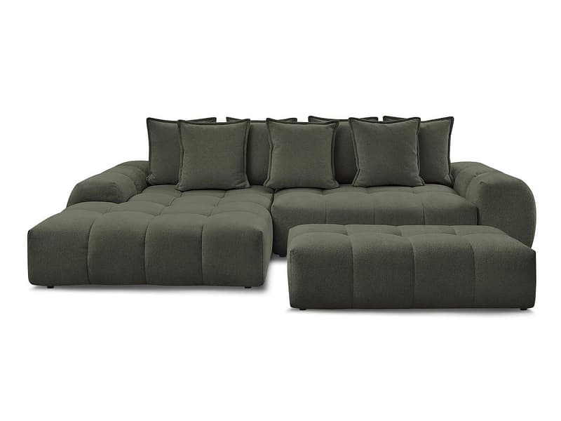 Ecksofa mit Hocker BOBOCHIC EVEREST Stoff chiniert grün