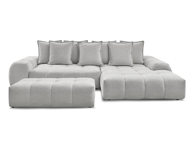 Ecksofa mit Hocker BOBOCHIC EVEREST Stoff chiniert hellgrau