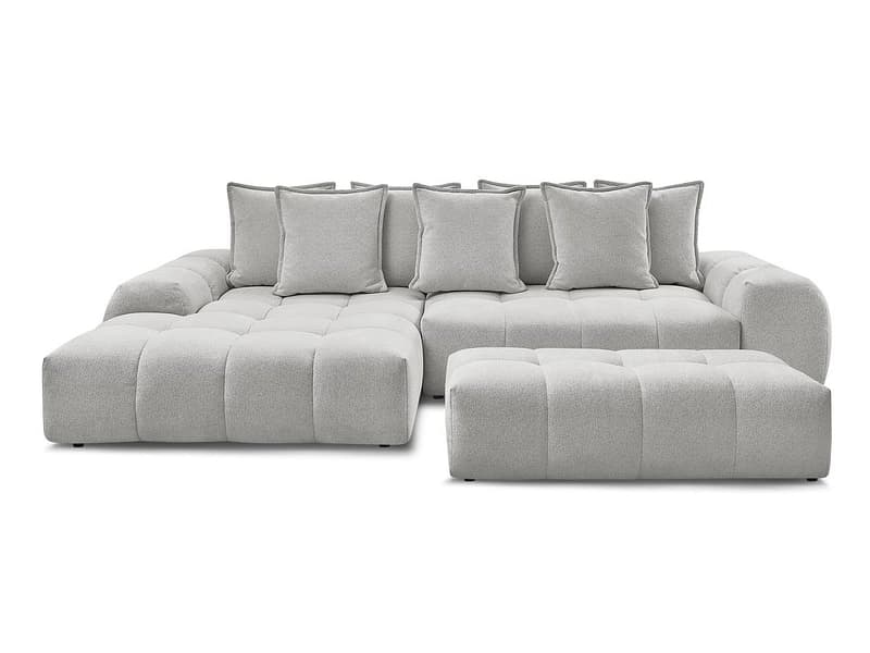 Ecksofa mit Hocker BOBOCHIC EVEREST Stoff chiniert hellgrau