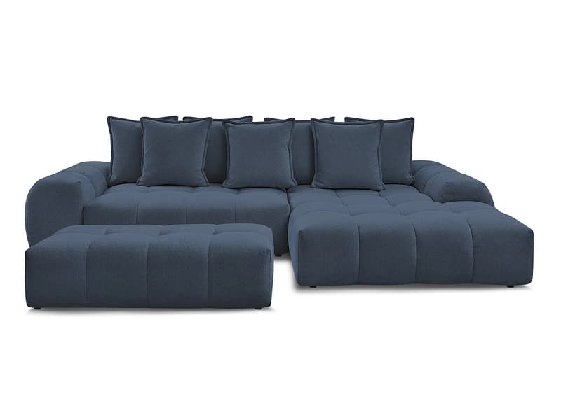Ecksofa mit Hocker BOBOCHIC EVEREST Stoff chiniert dunkelblau
