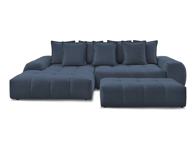 Ecksofa mit Hocker BOBOCHIC EVEREST Stoff chiniert dunkelblau