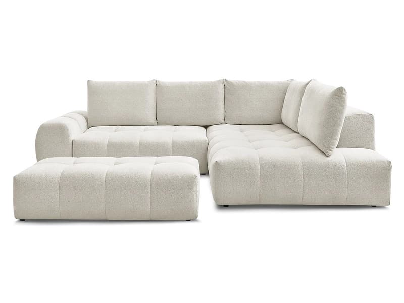 Ecksofa mit Hocker BOBOCHIC EVEREST Stoff chiniert weiss