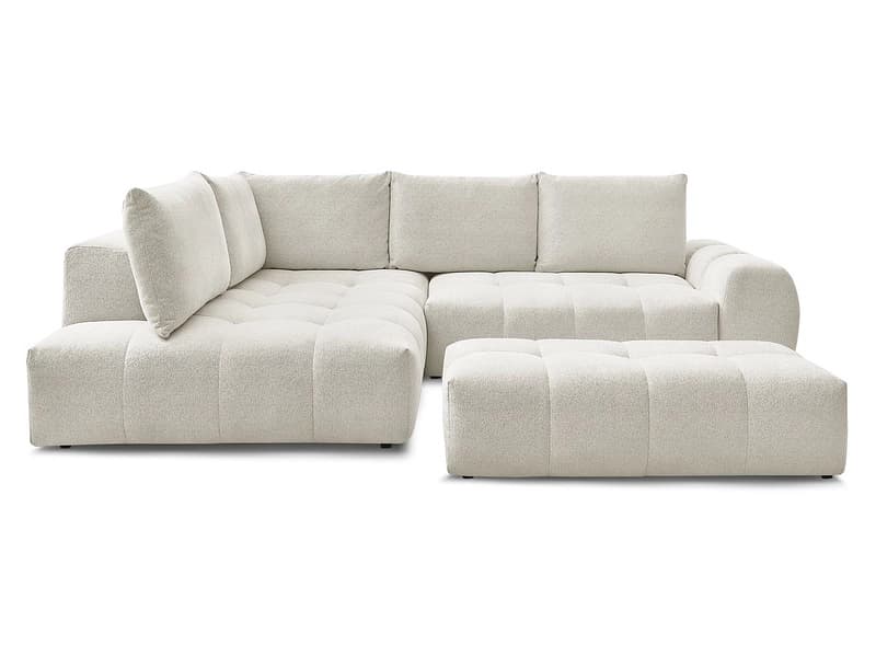 Ecksofa mit Hocker BOBOCHIC EVEREST Stoff chiniert weiss