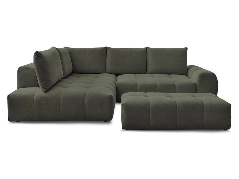 Ecksofa mit Hocker BOBOCHIC EVEREST Stoff chiniert grün