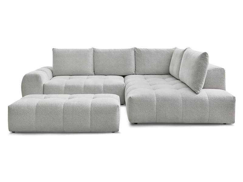 Ecksofa mit Hocker BOBOCHIC EVEREST Stoff chiniert hellgrau