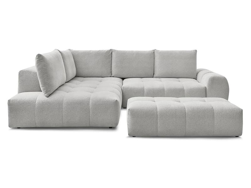 Ecksofa mit Hocker BOBOCHIC EVEREST Stoff chiniert hellgrau
