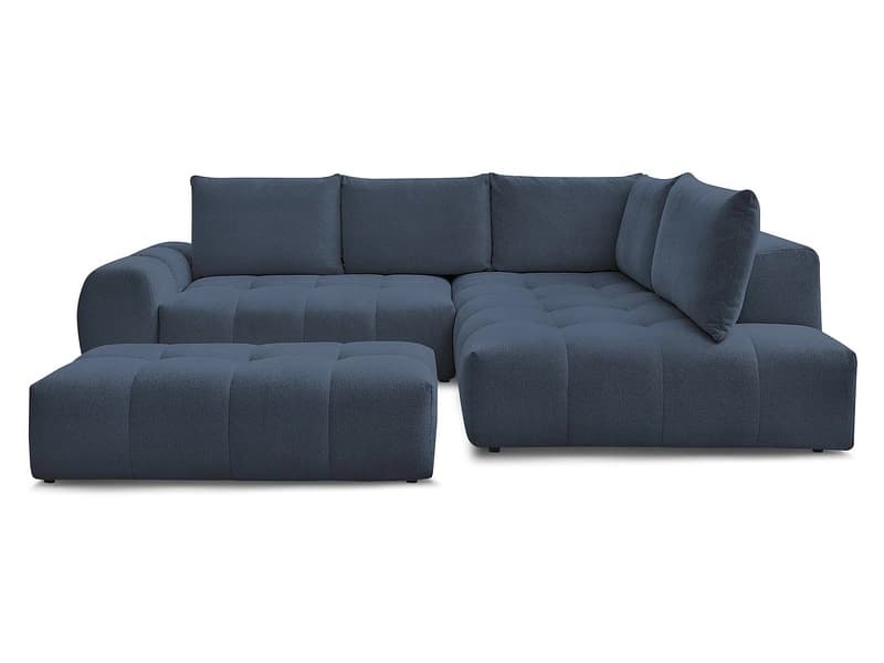Ecksofa mit Hocker BOBOCHIC EVEREST Stoff chiniert dunkelblau