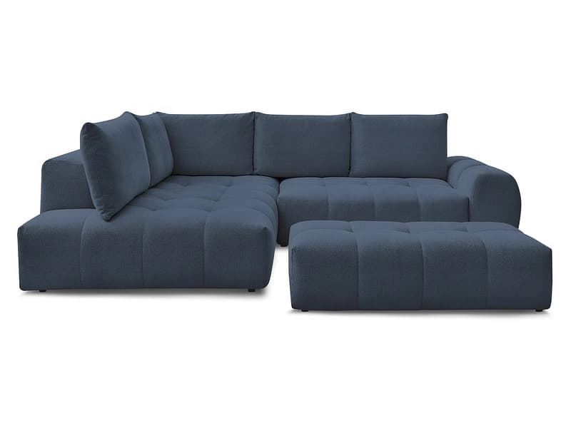 Ecksofa mit Hocker BOBOCHIC EVEREST Stoff chiniert dunkelblau