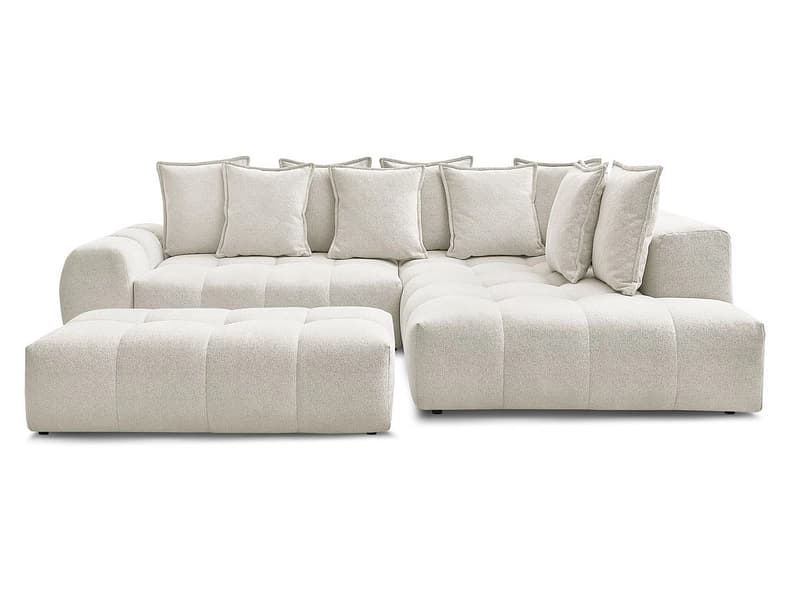 Ecksofa mit Hocker BOBOCHIC EVEREST Stoff chiniert weiss