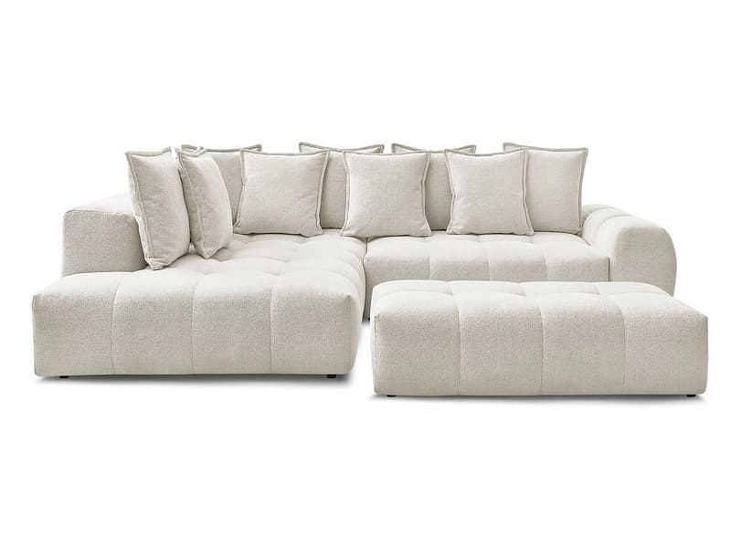 Ecksofa mit Hocker BOBOCHIC EVEREST Stoff chiniert weiss