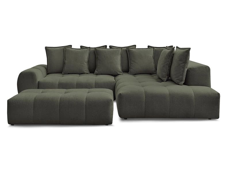 Ecksofa mit Hocker BOBOCHIC EVEREST Stoff chiniert grün