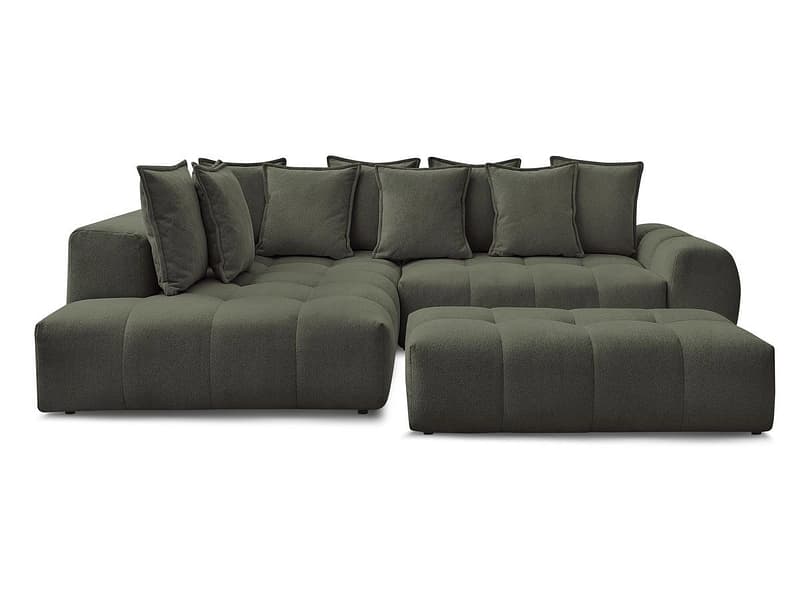 Ecksofa mit Hocker BOBOCHIC EVEREST Stoff chiniert grün