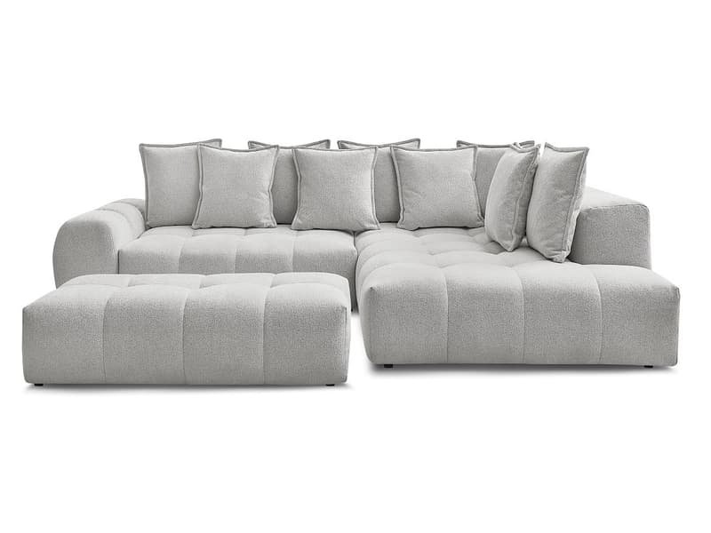 Ecksofa mit Hocker BOBOCHIC EVEREST Stoff chiniert hellgrau
