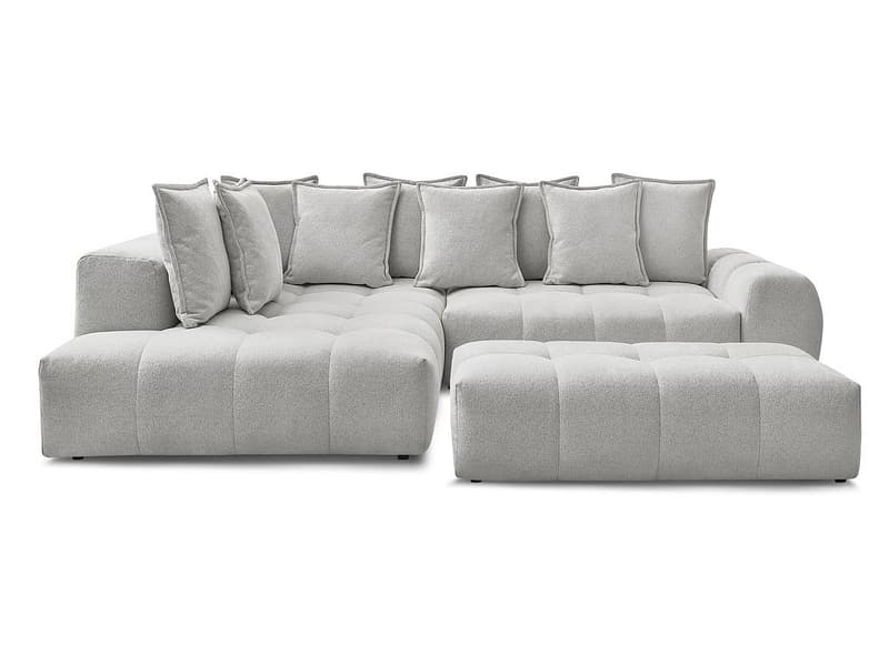 Ecksofa mit Hocker BOBOCHIC EVEREST Stoff chiniert hellgrau
