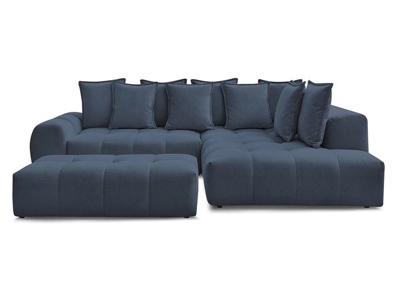 Ecksofa mit Hocker BOBOCHIC EVEREST Stoff chiniert dunkelblau