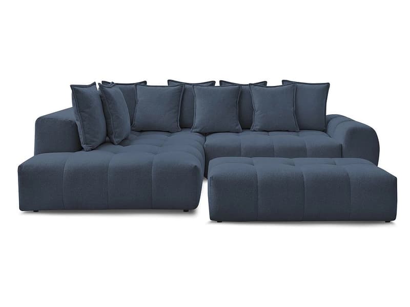 Ecksofa mit Hocker BOBOCHIC EVEREST Stoff chiniert dunkelblau