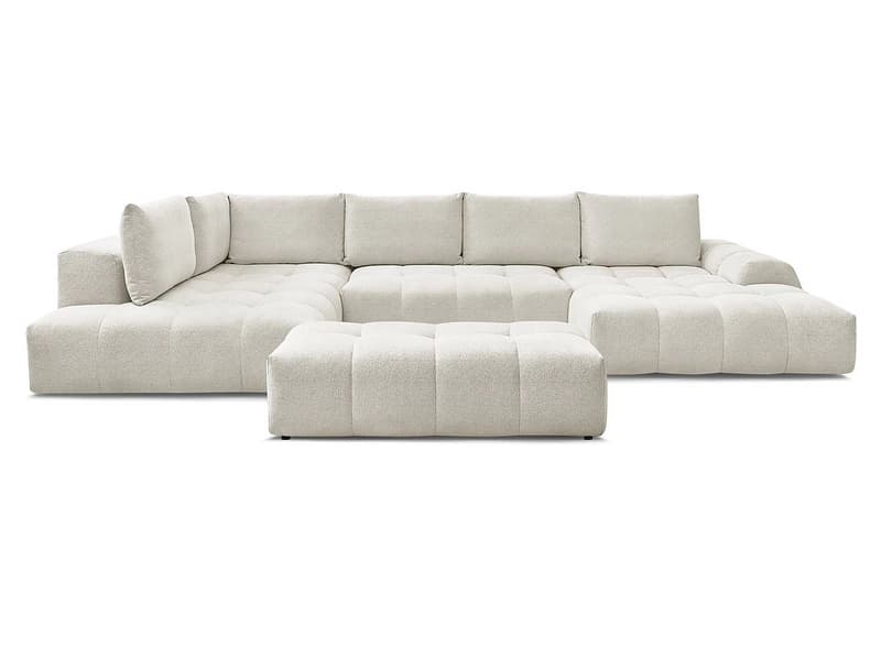Panorama-Ecksofa mit Hocker BOBOCHIC EVEREST Stoff chiniert weiss