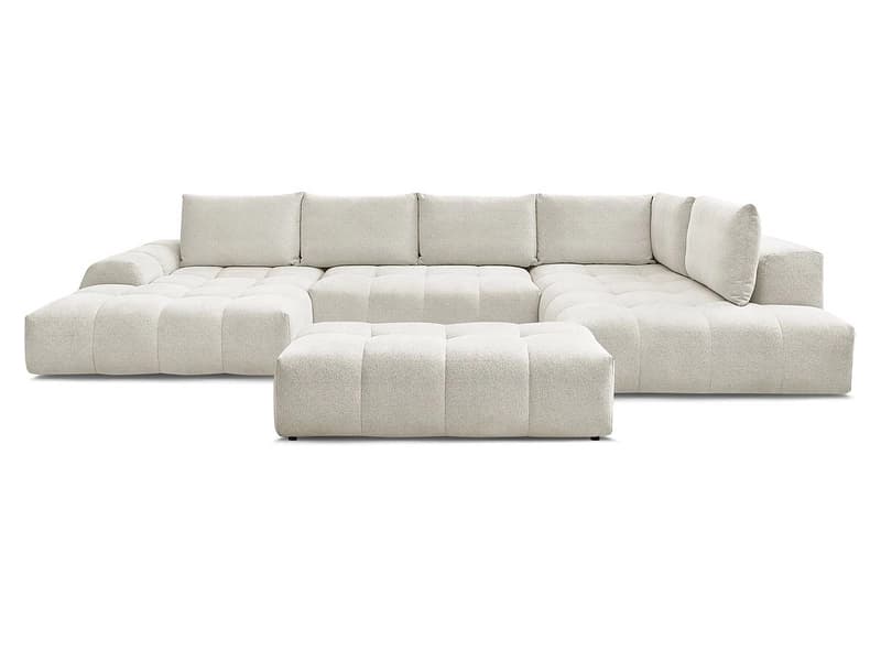 Panorama-Ecksofa mit Hocker BOBOCHIC EVEREST Stoff chiniert weiss