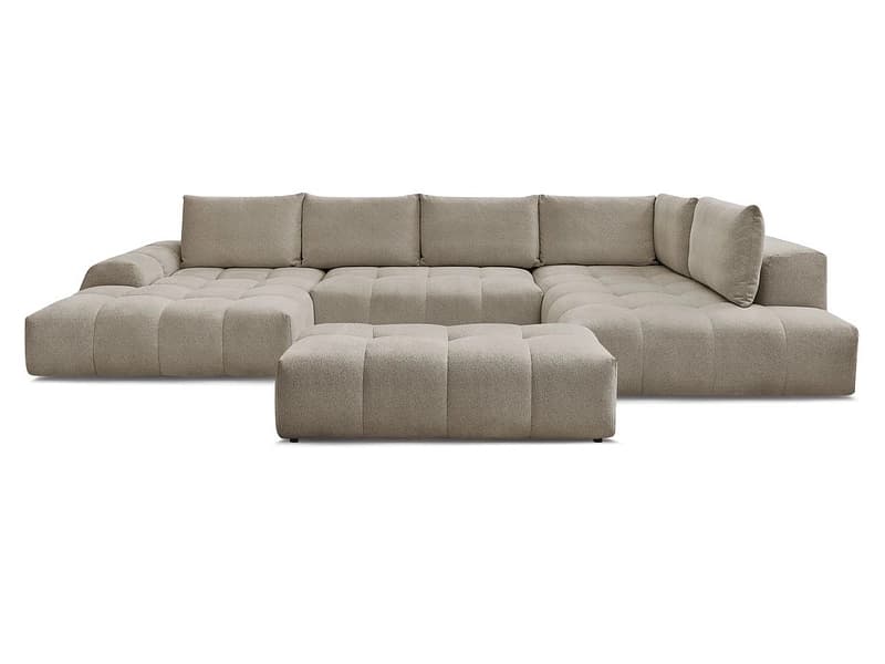 Panorama-Ecksofa mit Hocker BOBOCHIC EVEREST Stoff chiniert taupe
