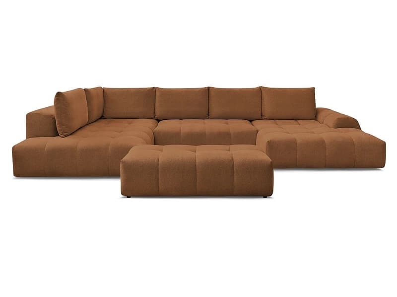 Panorama-Ecksofa mit Hocker BOBOCHIC EVEREST Stoff chiniert orange
