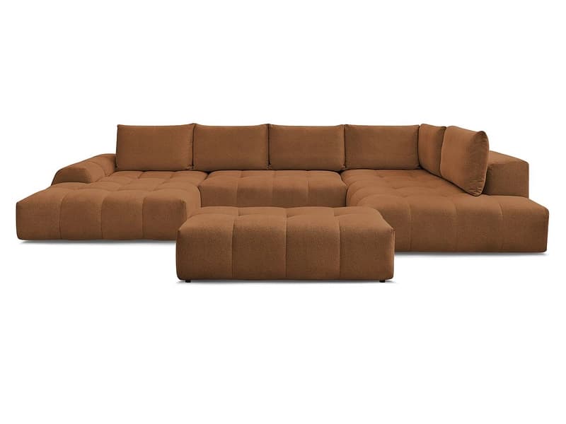 Panorama-Ecksofa mit Hocker BOBOCHIC EVEREST Stoff chiniert orange