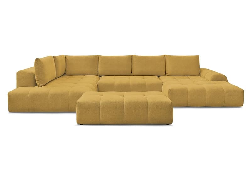 Panorama-Ecksofa mit Hocker BOBOCHIC EVEREST Stoff chiniert gelb