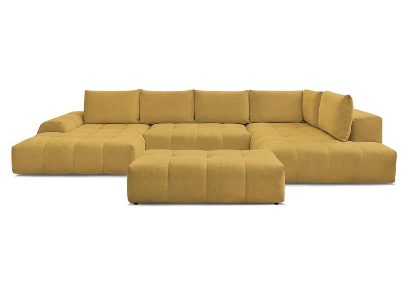 Panorama-Ecksofa mit Hocker BOBOCHIC EVEREST Stoff chiniert gelb