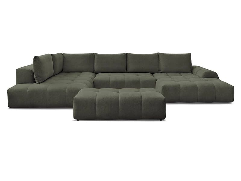 Panorama-Ecksofa mit Hocker BOBOCHIC EVEREST Stoff chiniert grün