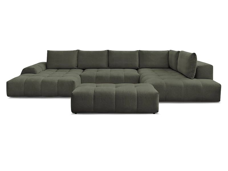 Panorama-Ecksofa mit Hocker BOBOCHIC EVEREST Stoff chiniert grün