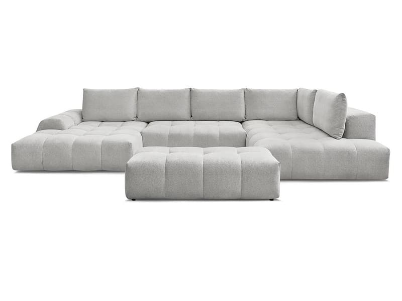 Panorama-Ecksofa mit Hocker BOBOCHIC EVEREST Stoff chiniert hellgrau