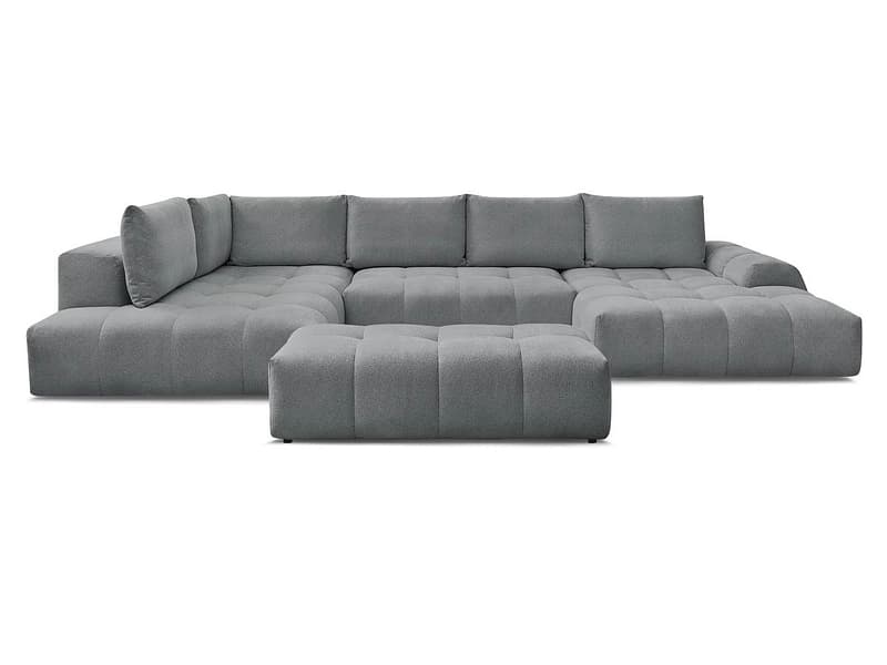 Panorama-Ecksofa mit Hocker BOBOCHIC EVEREST Stoff chiniert dunkelgrau