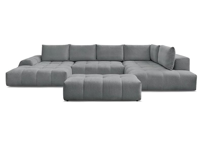 Panorama-Ecksofa mit Hocker BOBOCHIC EVEREST Stoff chiniert dunkelgrau