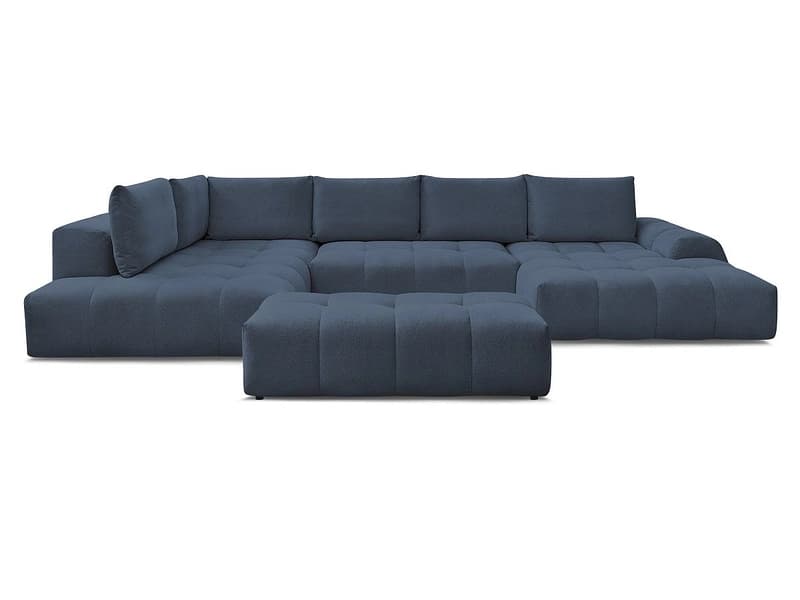 Panorama-Ecksofa mit Hocker BOBOCHIC EVEREST Stoff chiniert dunkelblau