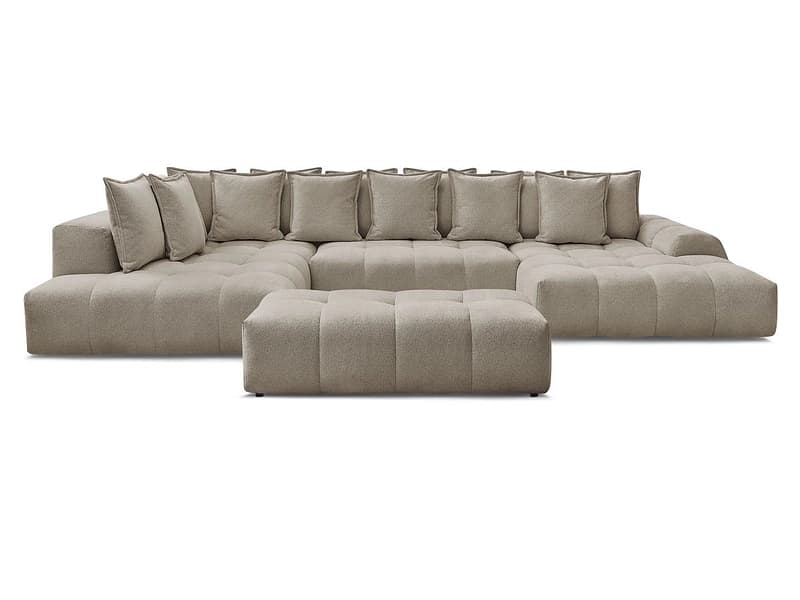 Panorama-Ecksofa mit Hocker BOBOCHIC EVEREST Stoff chiniert taupe