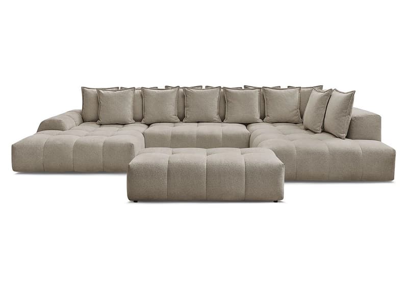 Panorama-Ecksofa mit Hocker BOBOCHIC EVEREST Stoff chiniert taupe