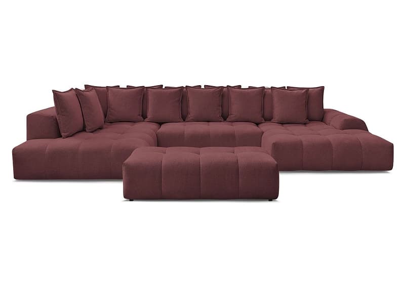 Panorama-Ecksofa mit Hocker BOBOCHIC EVEREST Stoff chiniert rot